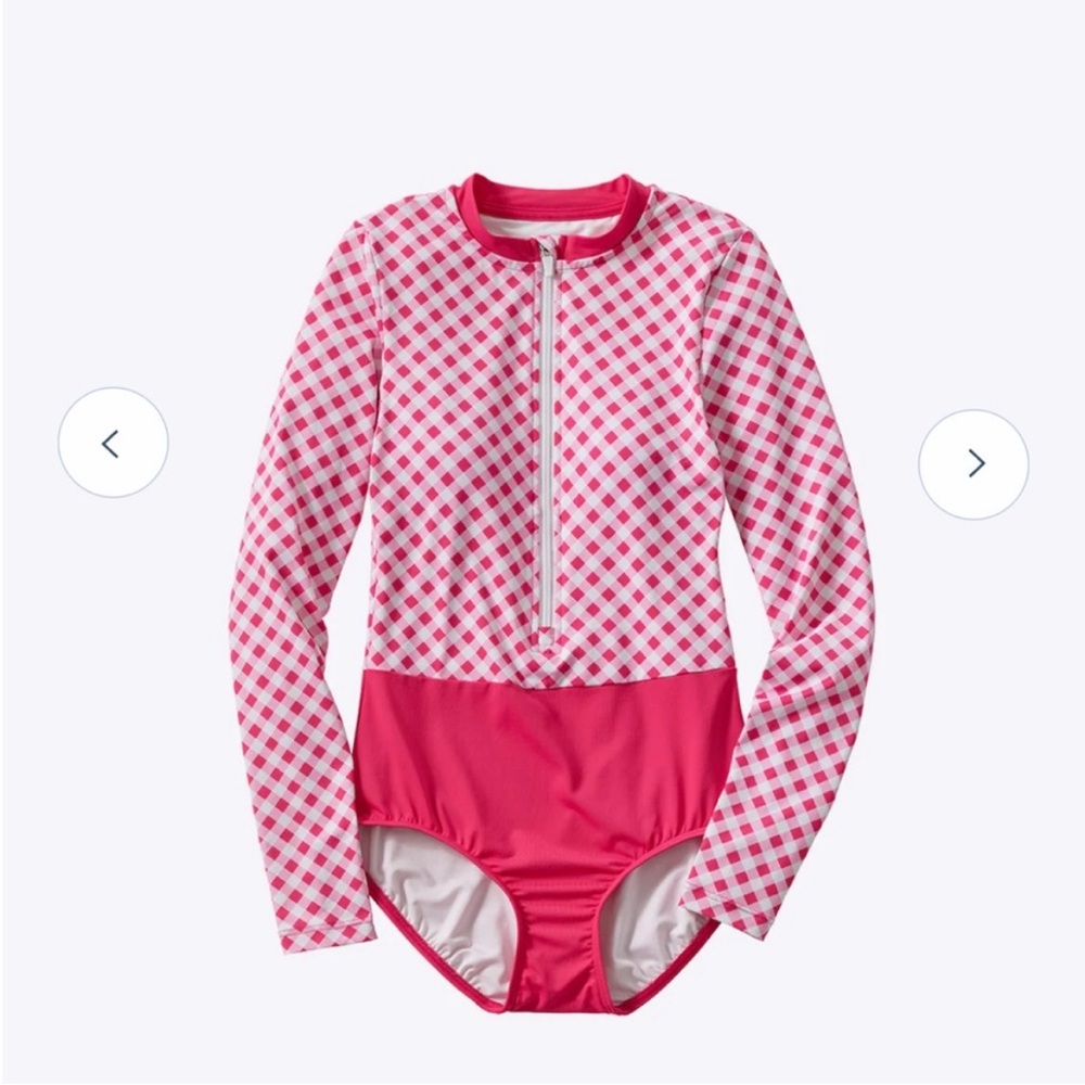 Lands End X Draper James zippered long-sleeve swimsuit pink gingham size 10